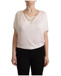 Guess - Overhemden ,Wit ,T-Shirt Top Met Korte Mouwen En Gouden Ketting - Lyst