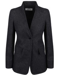 Max Mara - Jassen ,Blauw ,Denim Blazer Met Denim-Effect En Opstaande Kraag - Lyst