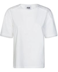 Alpha Studio - Tops ,Wit ,Katoen T-Shirt Boxy Insert Voile Cot - Lyst