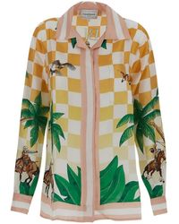CASABLANCA - Overhemden ,Veelkleurig ,Tennis Club Icon Silk Shirt - Lyst