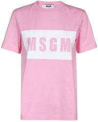 MSGM - Tops ,Roze ,Katoen Logo Print Katoenen T-Shirt - Lyst