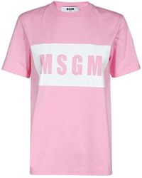 MSGM - Tops ,Roze ,Katoen Logo Print Katoenen T-Shirt - Lyst