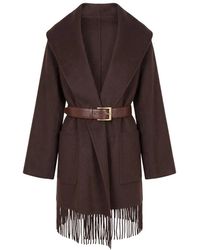 ViCOLO - Jassen ,Bruin ,Wol Dubbeldoek Jas Met Riem - Lyst
