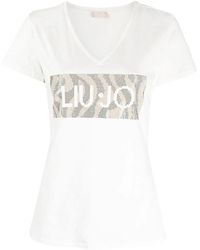 Liu Jo - Camisetas y polos de algodón blanco con adornos de strass - Lyst