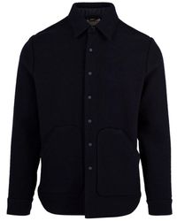 Aspesi - Jassen ,Blauw ,Shirt Met Knoopsluiting Aan De Voorkant, Zijzakken En Gespleten Mouwen - Lyst