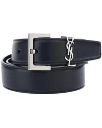 Saint Laurent - Leren Riem Met Metalen Gesp En Handtekening Hardware - Lyst
