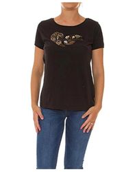 Pepe Jeans - Zwarte Korte Mouwen Katoenen T-Shirt Met Kralen Paillettenprint - Lyst
