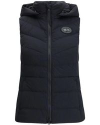 Canada Goose - Jassen ,Blauw ,Spandex Zwart Label Gewatteerd Vest Met Capuchon - Lyst