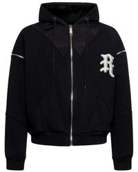 John Richmond - Hoodies & Sweatvesten ,Zwart ,Katoen Sweatshirt Met Capuchon, Rits En Contrasterend Geborduurd Logo - Lyst