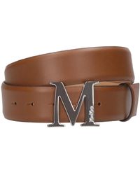 Max Mara - Accessoires ,Bruin ,Bruin Leren Riem Met Metalen Gesp - Lyst