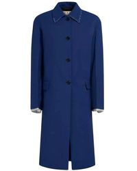 Marni - Blauwe Wollen Jas Met Decoratieve Stiksels - Lyst