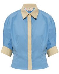 Marni - Overhemden ,Blauw ,Katoen Short Shirt - Lyst