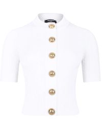 Balmain - Witte Gebreide Top Met Knoopsluiting - Lyst