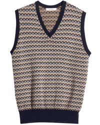 Lemaire - Truien & Vesten ,Veelkleurig ,Katoen Jacquard Vest Met V-Hals - Lyst