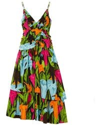 FARM Rio - Kleedjes ,Veelkleurig ,Jurk Met Bloemenprint, V-Hals, Dunne Bandjes En Ruches - Lyst
