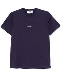 MSGM - Tops ,Blauw ,Katoen T-Shirt Met Ronde Hals - Lyst