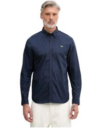 Lacoste - Overhemden ,Blauw ,Katoen Regular Fit Stretch Poplin Shirt - Lyst