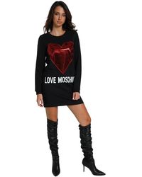 Love Moschino Short Dress With Long Sleeves And Front Print - Zwart