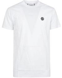 Philipp Plein - Tops ,Wit ,Katoen T-Shirt Met Ronde Hals Hexagon - Lyst