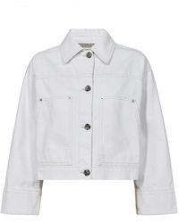 Mos Mosh - Witte Denim Cropped Jack Met Workwear-Geïnspireerde Zakken - Lyst