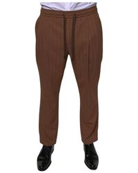 Dolce & Gabbana - Broeken ,Bruin ,Wol Gestreepte Skinny Dress Pants Met Trekkoordsluiting - Lyst