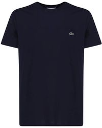 Lacoste - Tops ,Blauw ,Katoen Pima Cotton T-Shirt - Lyst