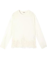Oltre - Truien & Vesten ,Wit ,Polyester Viscose Sweater Met Kanten Details - Lyst