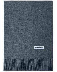 Jil Sander - Accessoires ,Grijs ,Wol Sjaal Van Wol Met Franjes - Lyst