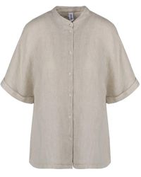 Bomboogie - Overhemden ,Linnen Ivory Linnen Koreaanse Stijl Shirt - Lyst