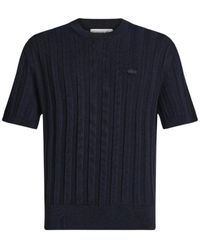 Lacoste - Truien & Vesten ,Blauw ,Katoen Gebreide Trui Met Ronde Hals - Lyst