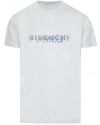 Givenchy - Tops ,Blauw ,Katoen Bedruikt Katoenen T-Shirt - Lyst