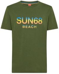 Sun 68 - Tops ,Groen ,Katoen Groen Katoenen T-Shirt Met Korte Mouwen En Groot Logo - Lyst