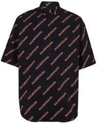 Balenciaga - Bedruckte baumwoll-chemise mit kurzen ärmeln - Lyst
