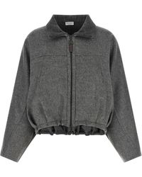 Brunello Cucinelli - Mélange Virgin Wool Jacket With Foldable Turtleneck - Lyst