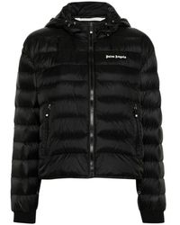 Palm Angels - Jassen ,Zwart ,Donsjack Met Capuchon En Volledige Rits - Lyst