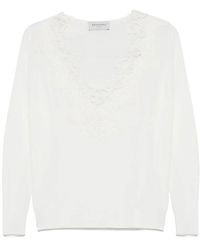 Ermanno Scervino - Weiße V-Ausschnitt Bestickter Pullover - Lyst