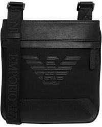 Emporio Armani - Schwarze leder umhängetasche mit saffiano-druck - Lyst