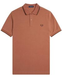 Fred Perry - Tops ,Bruin ,Katoen Gestreepte Kraag Polo Shirt Met Iconisch Borduurwerk - Lyst