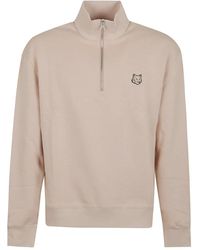 Maison Kitsuné - Hoodies & Sweatvesten ,Katoen Bold Fox Head Patch Comfort Half Zipped Sweatshirt - Lyst
