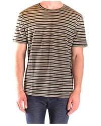 Paolo Pecora - Gestreept Linnen Ronde Hals T-Shirt - Lyst
