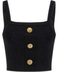 Balmain - Tops ,Zwart ,Polyester Gebreide Bralette Top Met Knopen - Lyst