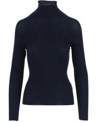 Aspesi - Gerippter Wollpullover Hoher Kragen Marine - Lyst