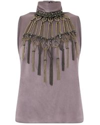 Alberta Ferretti - Tops ,Paars ,Satijn Satijnen Top Met Metallic Franje - Lyst