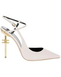 Elisabetta Franchi - Zapatos de tacón de cuero con tacón de metal dorado - Lyst