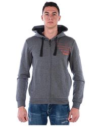 EA7 - Hoodies & Sweatvesten ,Grijs ,Katoen Sweatshirt Hoodie Met Ritssluiting - Lyst
