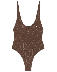 VENUJA - Badmode ,Bruin ,Leer Badpak Met Kristallen - Lyst