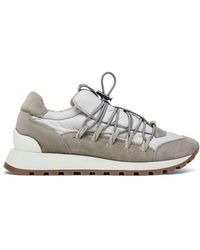 Brunello Cucinelli - Sneakers in nylon e camoscio grigio chiaro - Lyst
