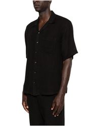 120% Lino - Overhemden ,Zwart ,Linnen Kort Mouw Linnen Overhemd - Lyst