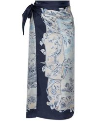 Ferragamo - Badmode ,Blauw ,Zijden Pareo Met Bloemmotief - Lyst