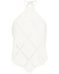 Twin Set - Top bianco a maglia con dettagli di piume - Lyst
